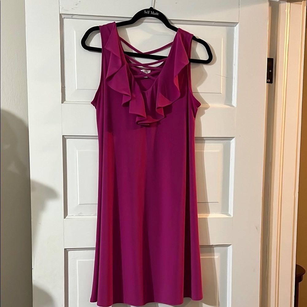 Spense Pink Ruffled Scoop Criss Cross Neck Babydoll Dress